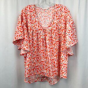 FSL Apparel Womens Multicolor Floral Short Sleeve Floral Blouse Top Size Small